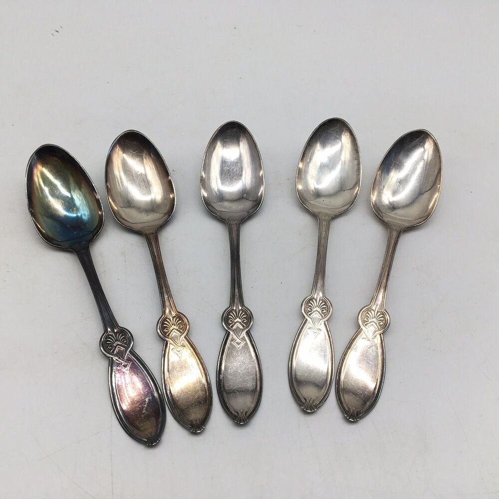Antique 1865 Roman Pattern 1847 Rogers Bros Silverplate Set  5 Soup Place Spoons